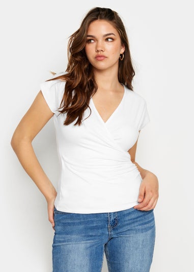 Long Tall Sally Ivory White Short Sleeve Wrap Top