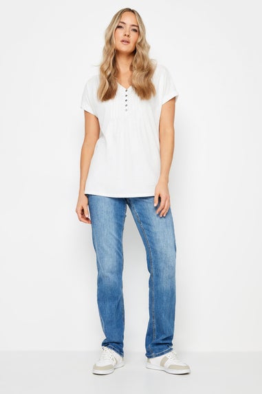 Long Tall Sally Ivory White Cotton Henley T-Shirt