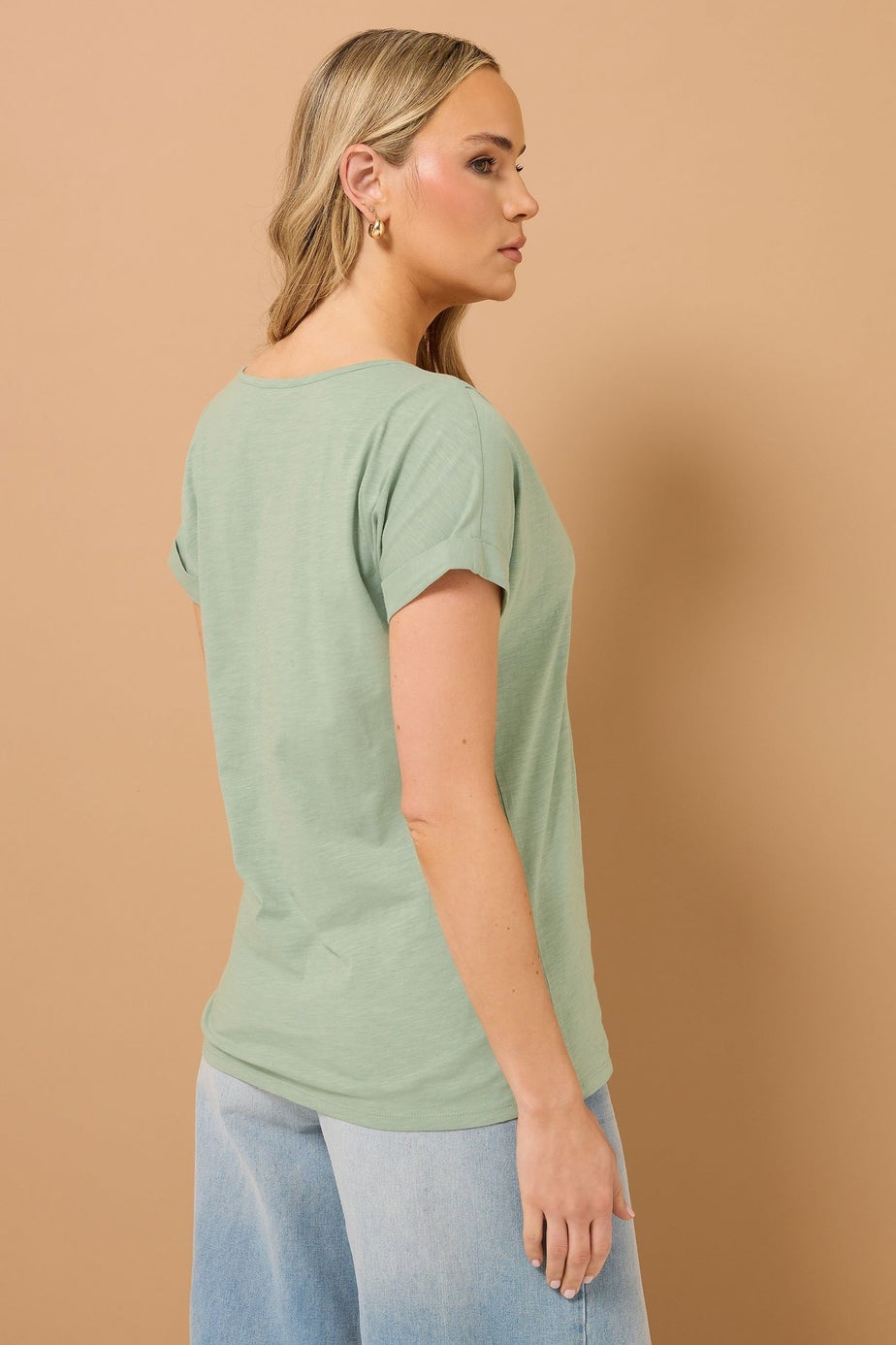 Long Tall Sally Sage Green Cotton Short Sleeve Henley Top