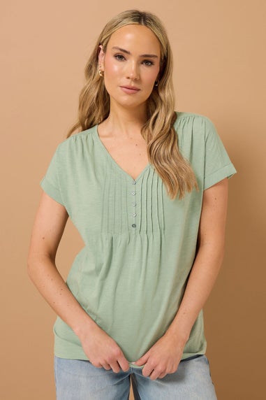 Long Tall Sally Sage Green Cotton Short Sleeve Henley Top