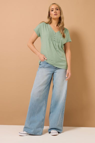 Long Tall Sally Sage Green Cotton Short Sleeve Henley Top