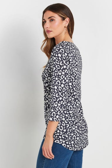 Long Tall Sally Navy Blue Leopard Print Henley Top