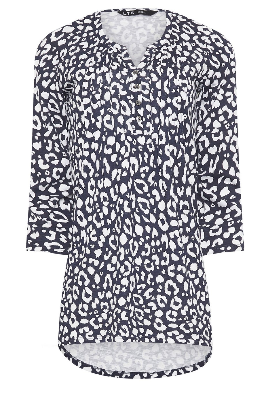 Long Tall Sally Navy Blue Leopard Print Henley Top