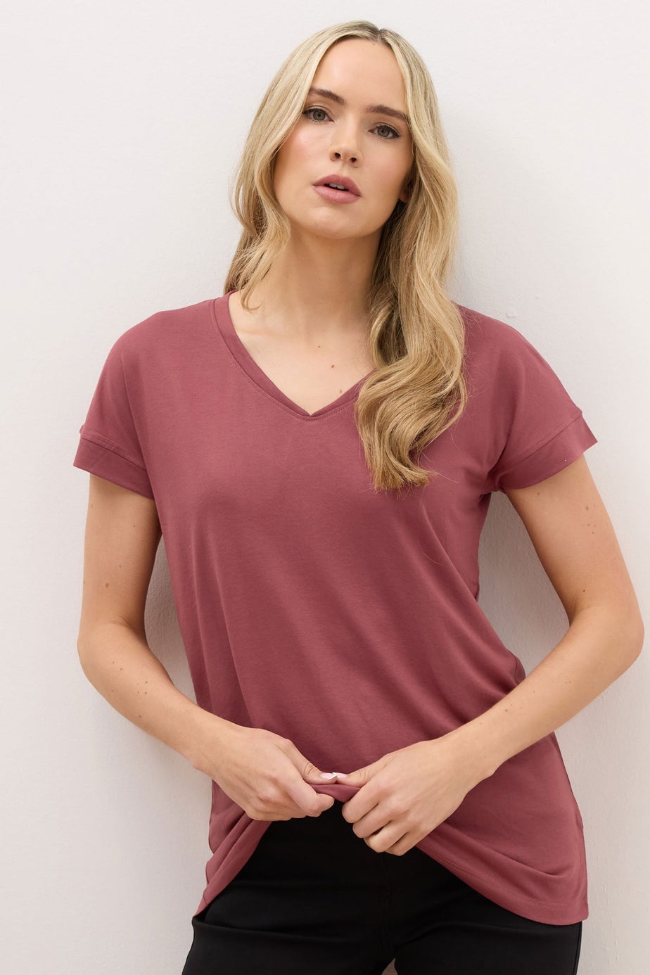 Long Tall Sally Premium Coral Pink V-Neck Modal T-Shirt
