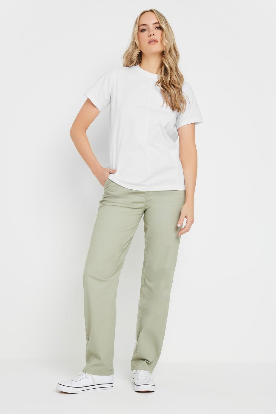 Long Tall Sally White Stitch Seam Panel T-Shirt