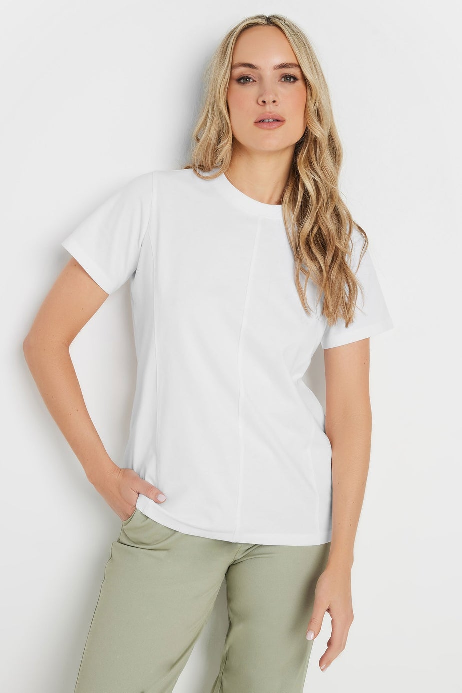 Long Tall Sally White Stitch Seam Panel T-Shirt