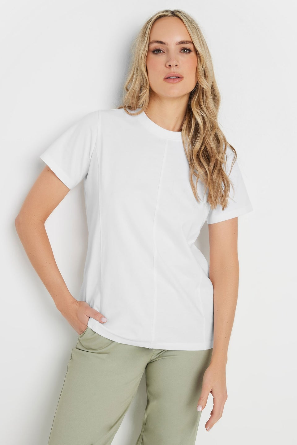 Long Tall Sally White Stitch Seam Panel T-Shirt
