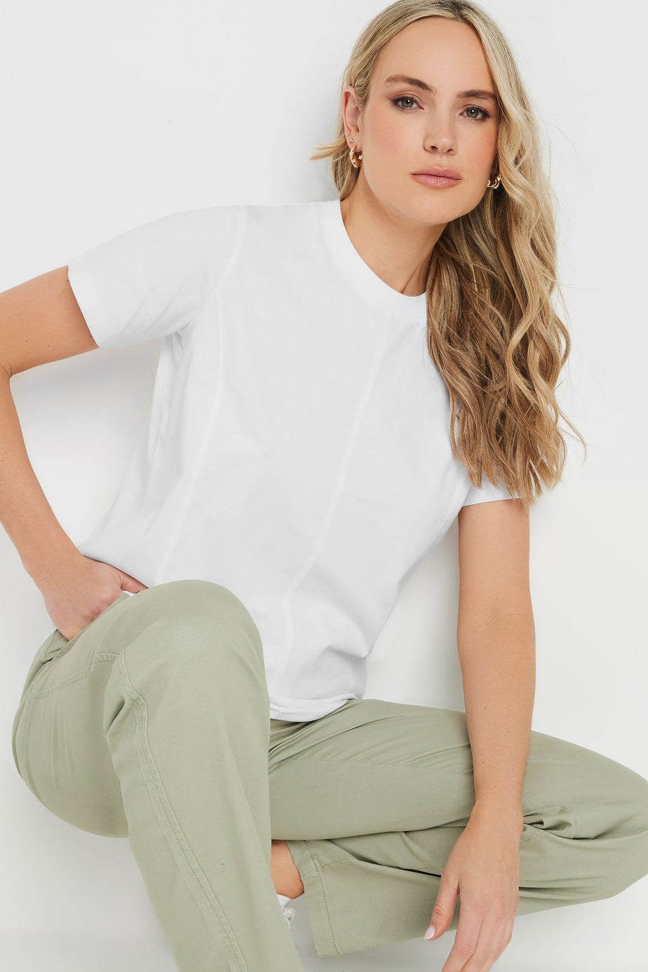 Long Tall Sally White Stitch Seam Panel T-Shirt