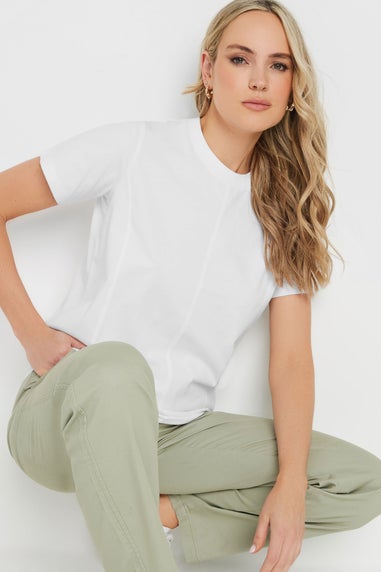 Long Tall Sally White Stitch Seam Panel T-Shirt