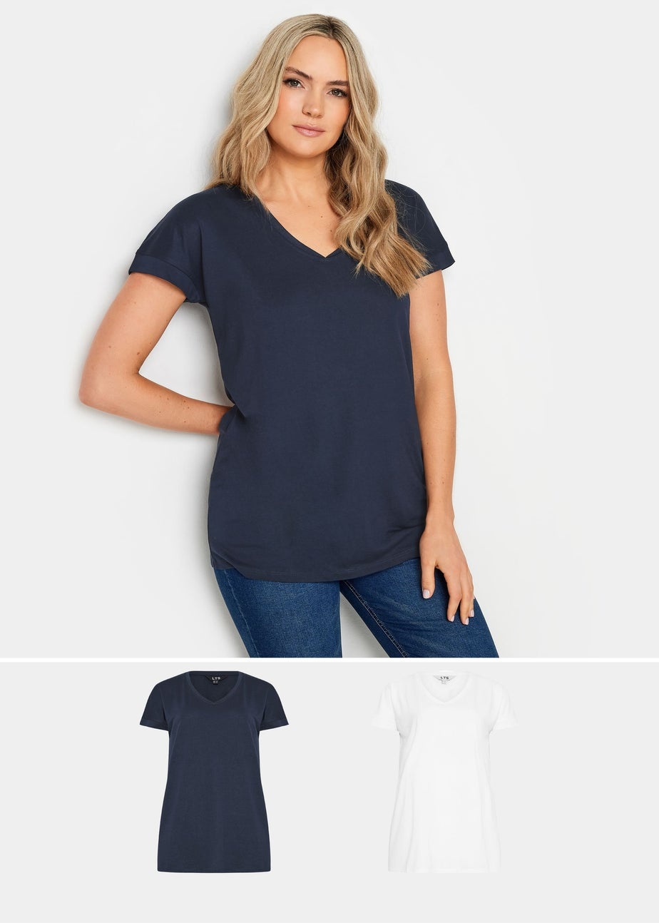 Long Tall Sally 2 Pack Navy Blue & White Short Sleeve T-Shirts