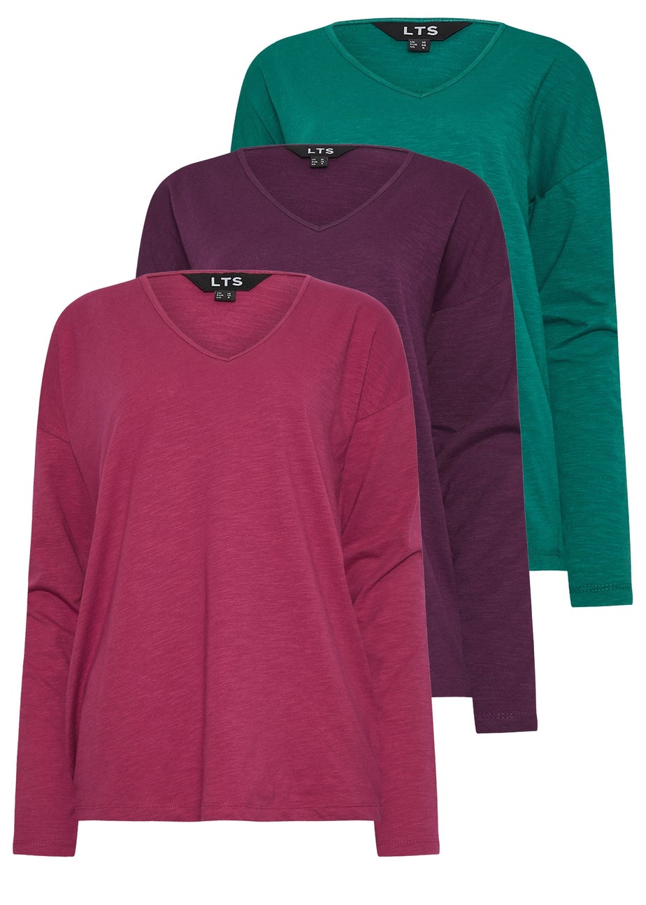 Long Tall Sally 3 Pack Pink & Purple V-Neck Long Sleeve T-Shirts