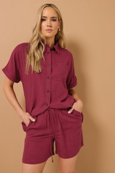 Long Tall Sally Dark Red Linen Tie Shorts