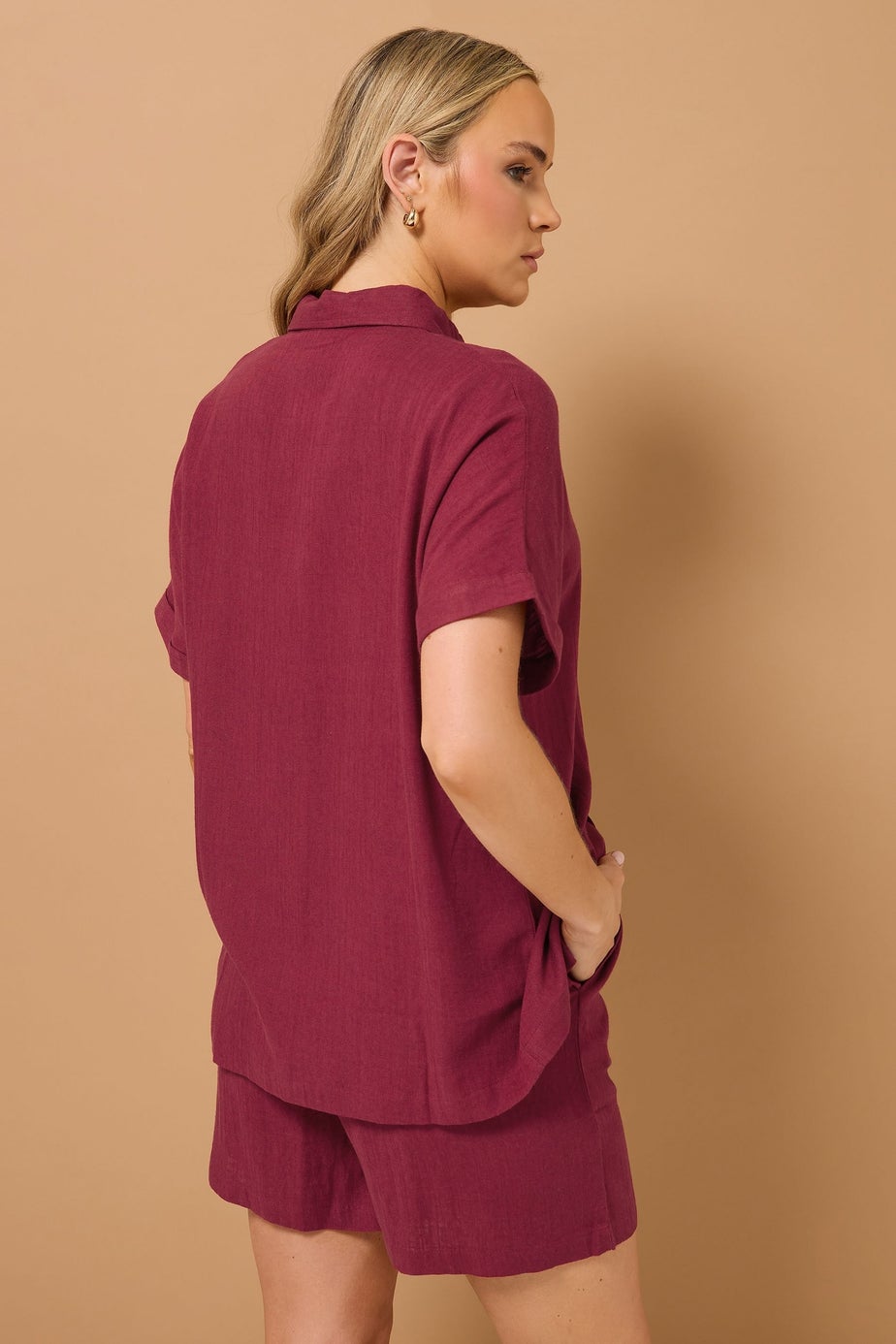 Long Tall Sally Dark Red Linen Tie Shorts