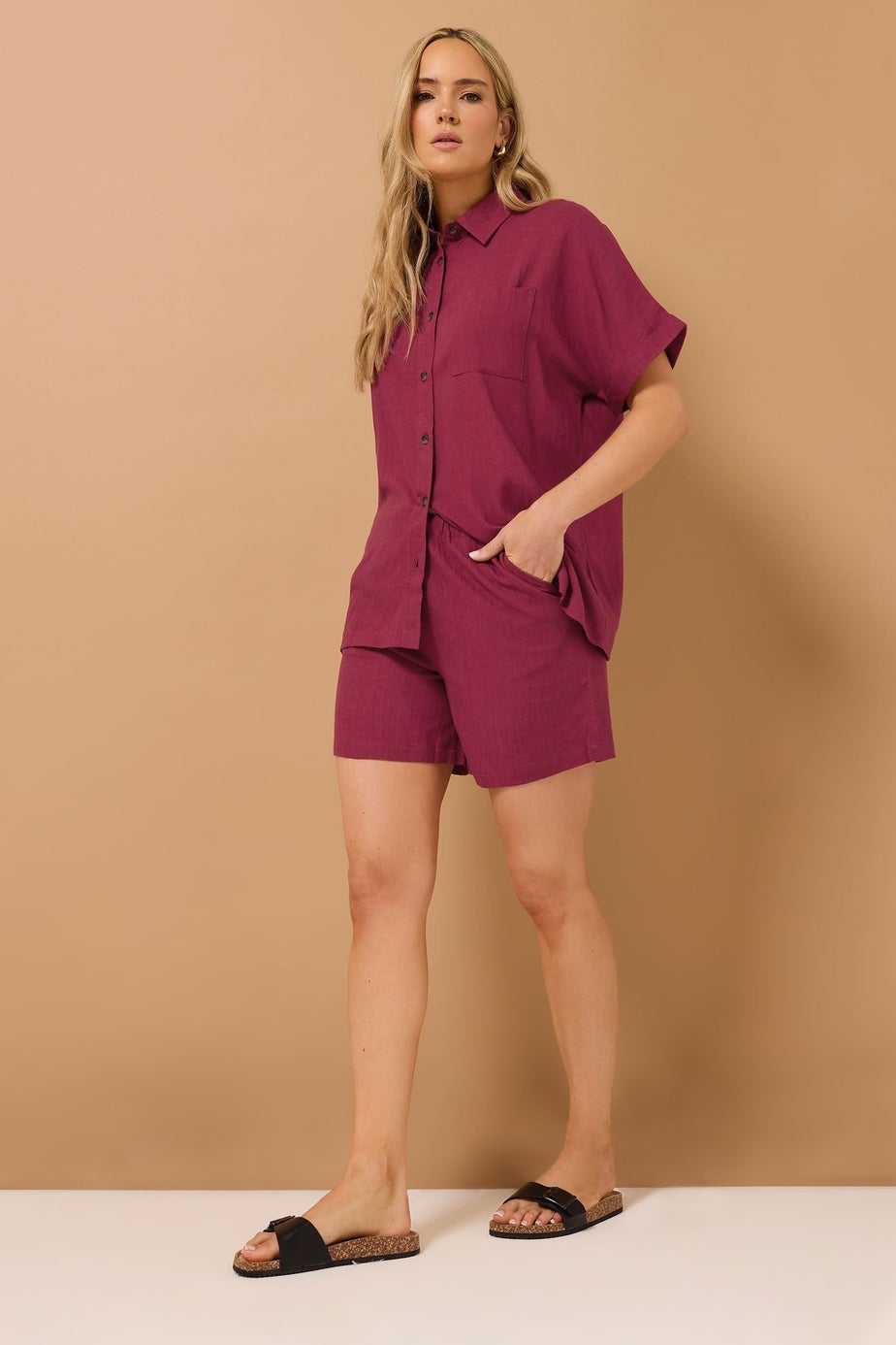 Long Tall Sally Dark Red Linen Tie Shorts