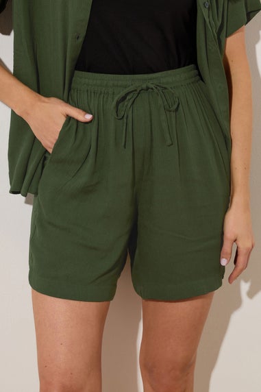 Long Tall Sally Khaki Green Cotton Crinkle Shorts