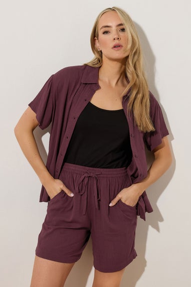 Long Tall Sally Dark Purple Cotton Crinkle Shorts