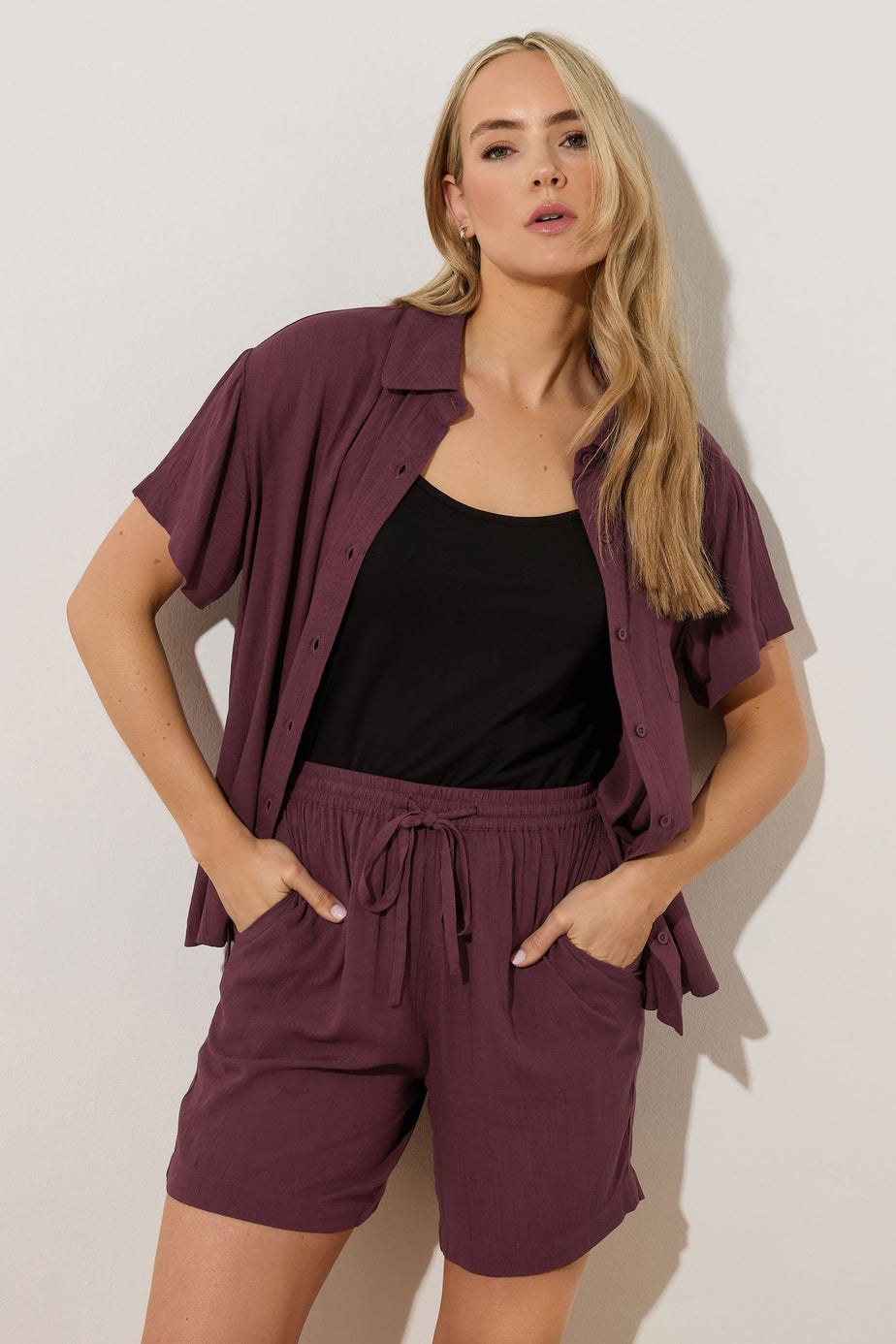 Long Tall Sally Dark Purple Cotton Crinkle Shorts