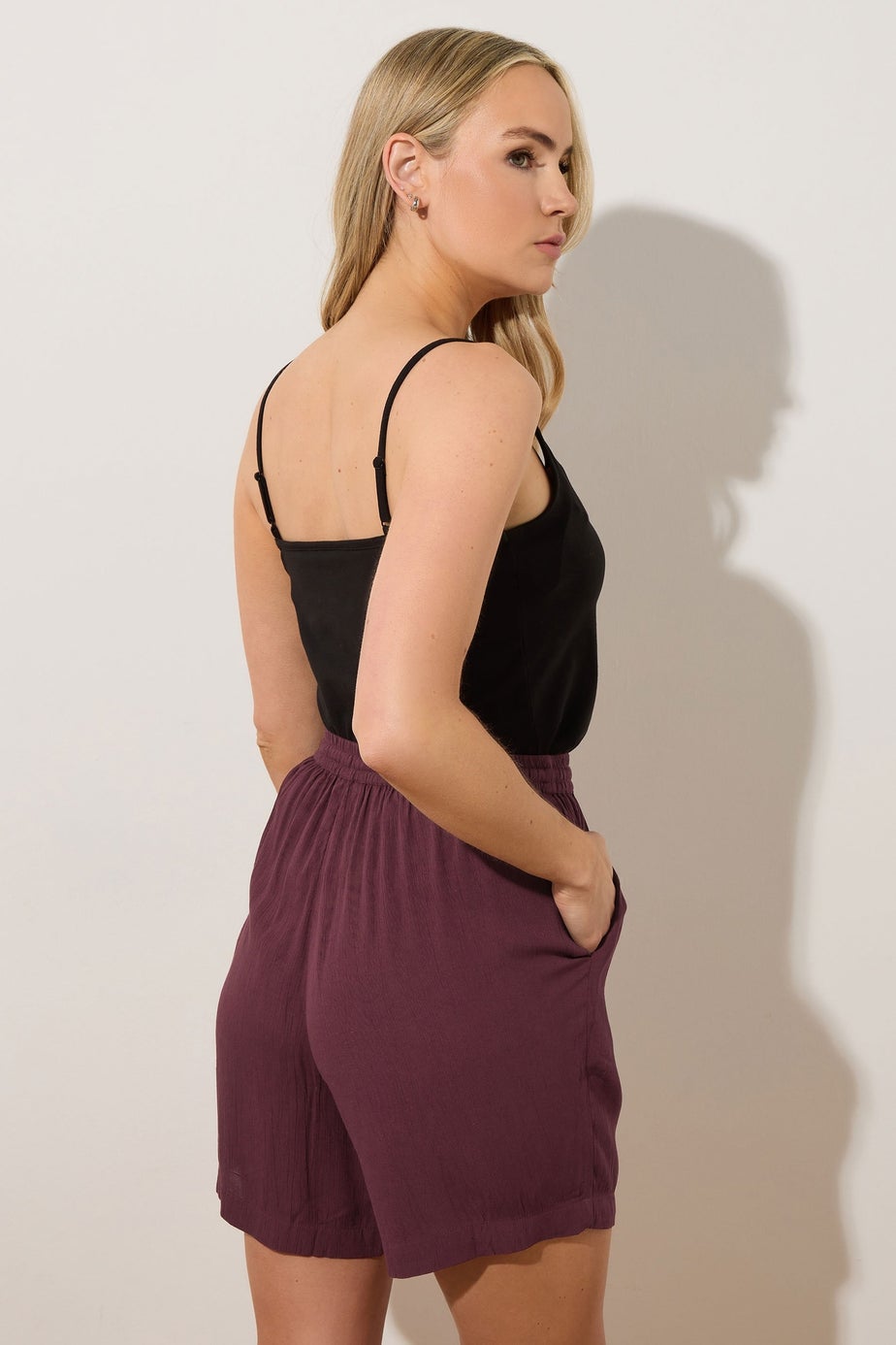 Long Tall Sally Dark Purple Cotton Crinkle Shorts