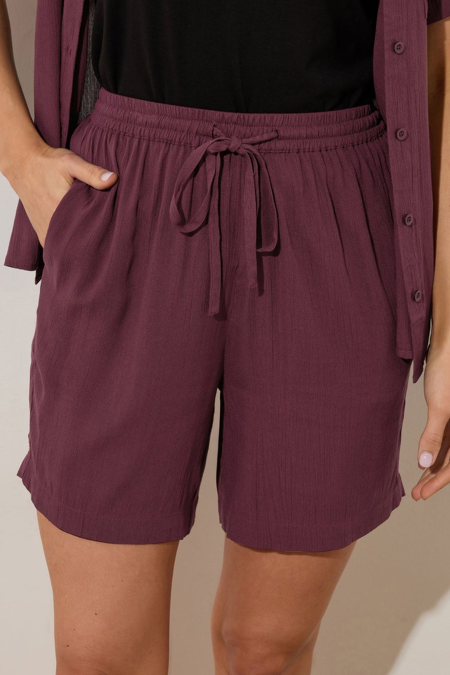 Long Tall Sally Dark Purple Cotton Crinkle Shorts