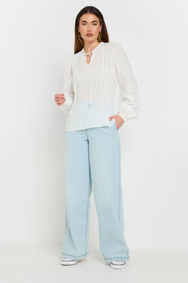 Long Tall Sally White Cotton Dobby Tie Neck Blouse