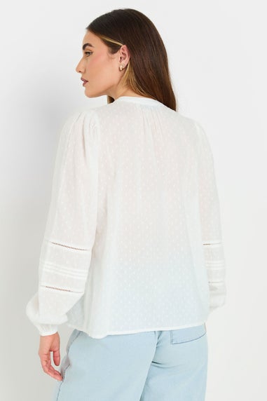 Long Tall Sally White Cotton Dobby Tie Neck Blouse