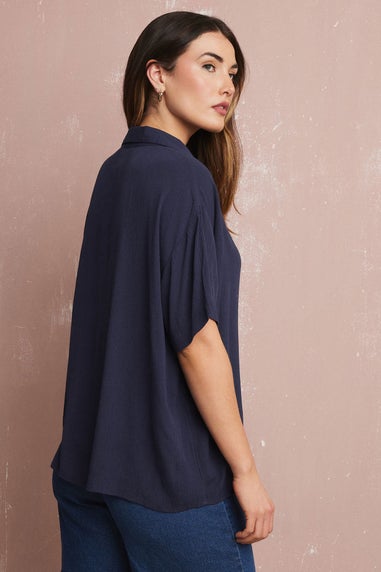 Long Tall Sally Navy Blue Cotton Crinkle Shirt