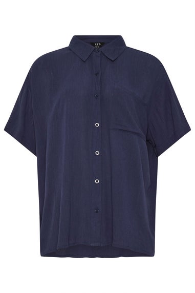 Long Tall Sally Navy Blue Cotton Crinkle Shirt