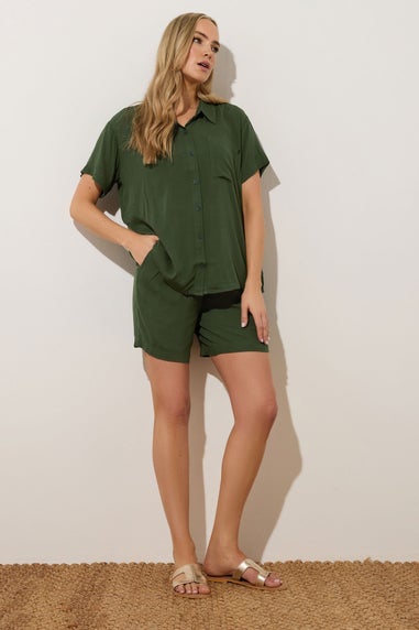 Long Tall Sally Khaki Green Cotton Crinkle Shirt