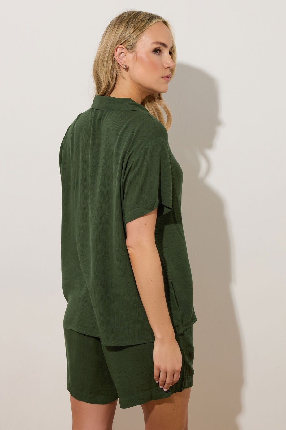 Long Tall Sally Khaki Green Cotton Crinkle Shirt