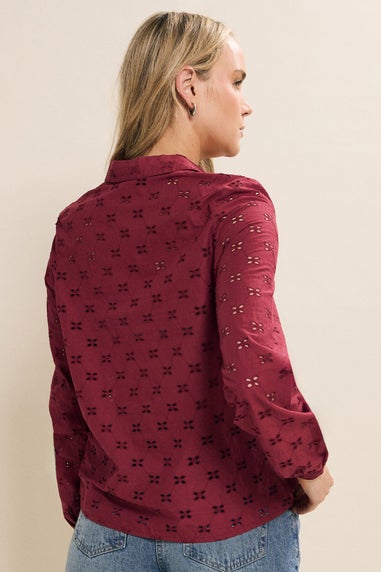 Long Tall Sally Red Cotton Broderie Yoke Shirt