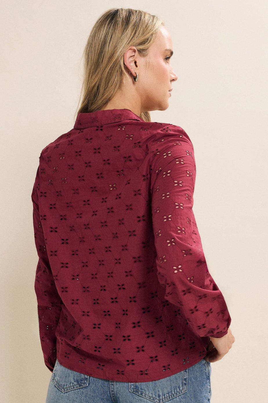 Long Tall Sally Red Cotton Broderie Yoke Shirt