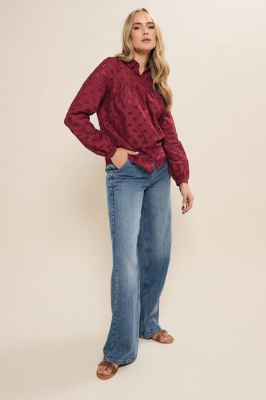 Long Tall Sally Red Cotton Broderie Yoke Shirt