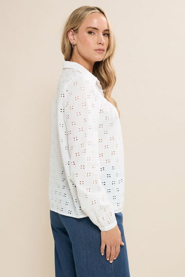 Long Tall Sally White Cotton Broderie Yoke Shirt