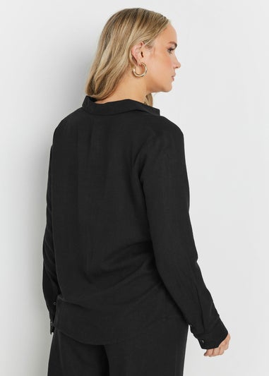 Long Tall Sally Black Linen Oversized Long Sleeve Shirt