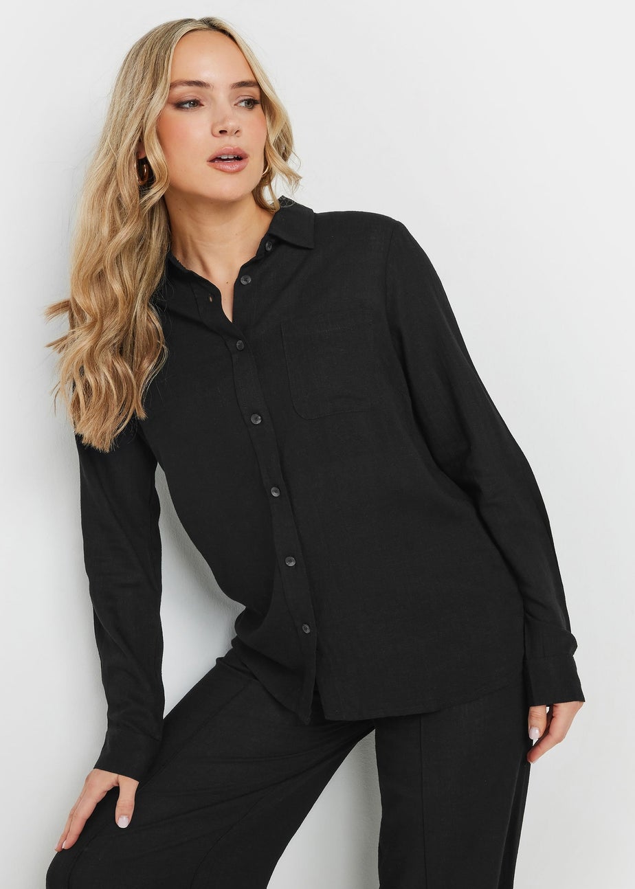 Long Tall Sally Black Linen Oversized Long Sleeve Shirt