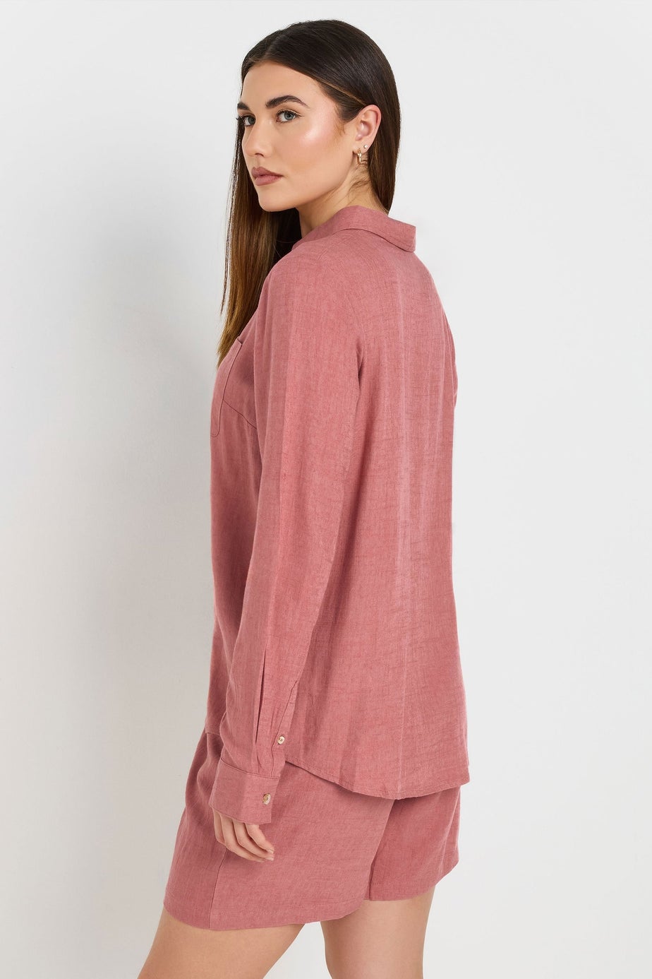 Long Tall Sally Coral Pink Linen Oversized Long Sleeve Shirt