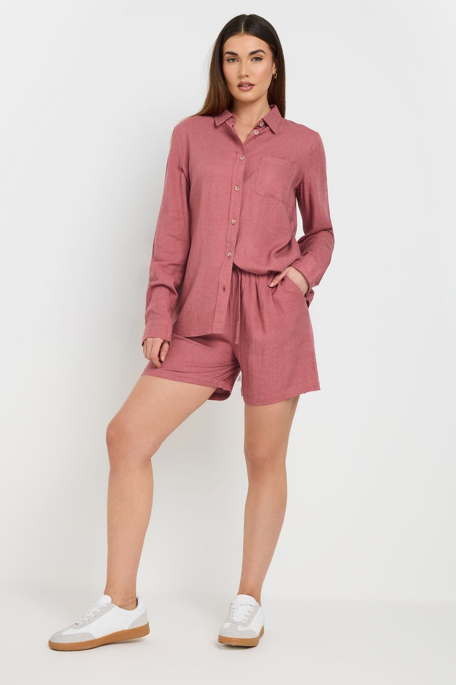 Long Tall Sally Coral Pink Linen Oversized Long Sleeve Shirt