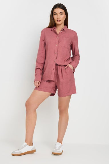 Long Tall Sally Coral Pink Linen Oversized Long Sleeve Shirt