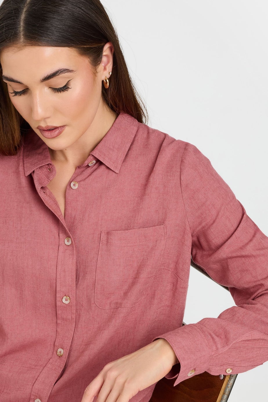 Long Tall Sally Coral Pink Linen Oversized Long Sleeve Shirt