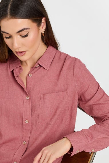 Long Tall Sally Coral Pink Linen Oversized Long Sleeve Shirt