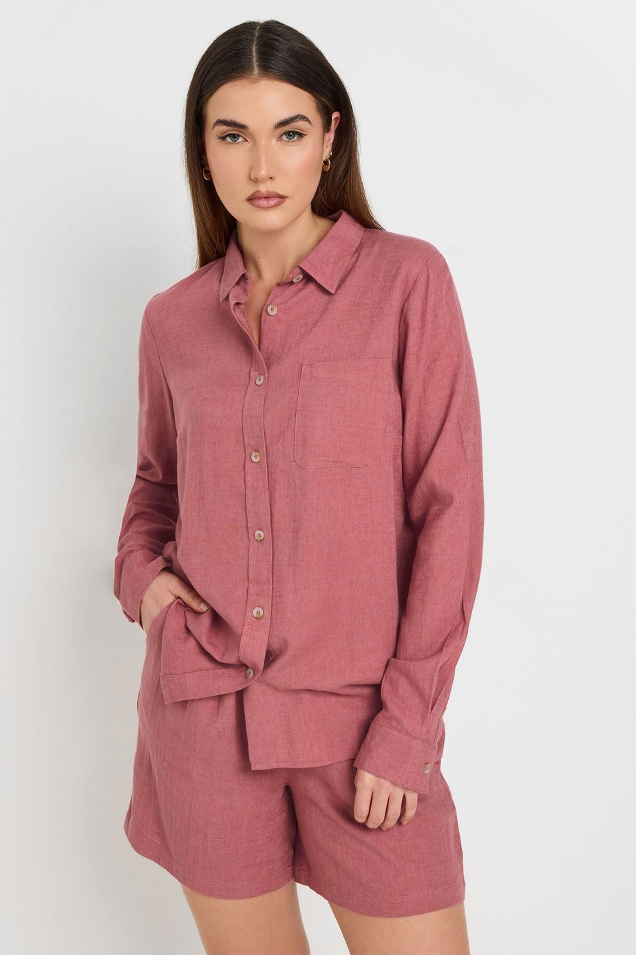 Long Tall Sally Coral Pink Linen Oversized Long Sleeve Shirt