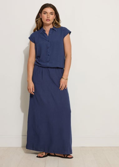 Long Tall Sally Navy Blue Acid Wash Grown Sleeve Shirt