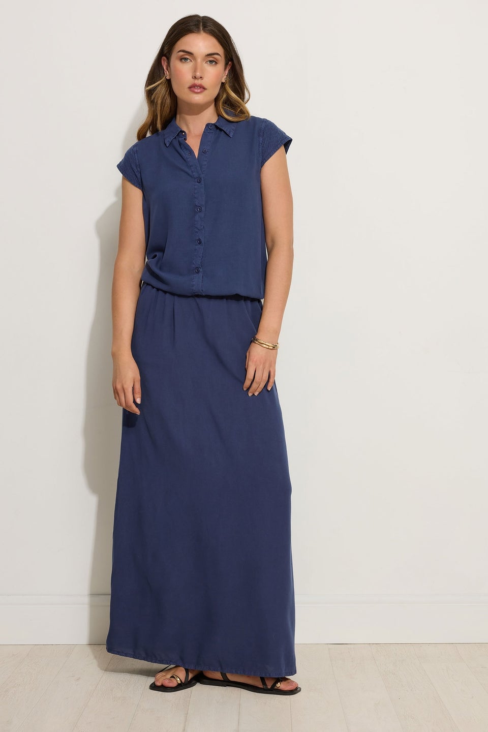 Long Tall Sally Navy Blue Acid Wash Grown Sleeve Shirt