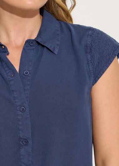 Long Tall Sally Navy Blue Acid Wash Grown Sleeve Shirt