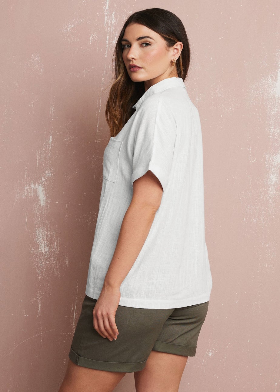 Long Tall Sally White Linen Oversized Short Sleeve Shirt