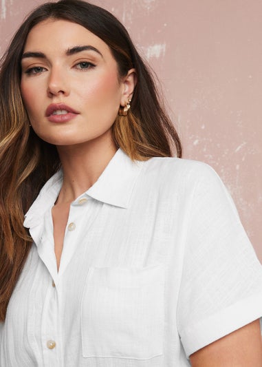 Long Tall Sally White Linen Oversized Short Sleeve Shirt