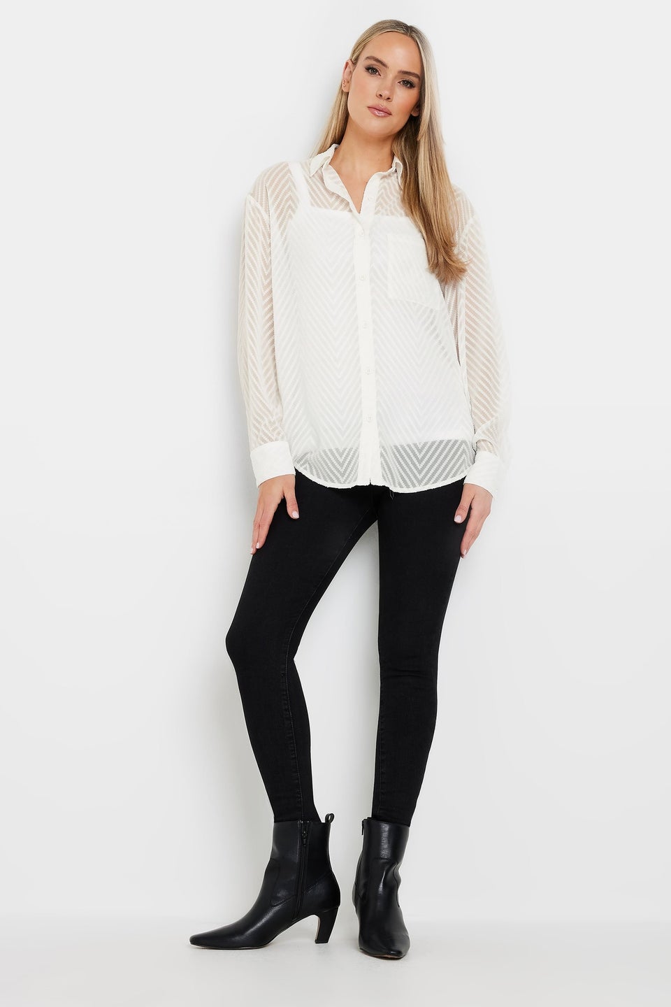 Long Tall Sally White Shadow Stripe Long Sleeve Shirt