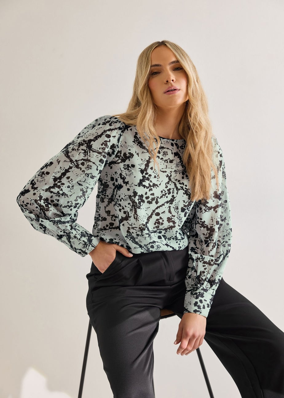 Long Tall Sally Ivory White Sheer Abstract Blouse