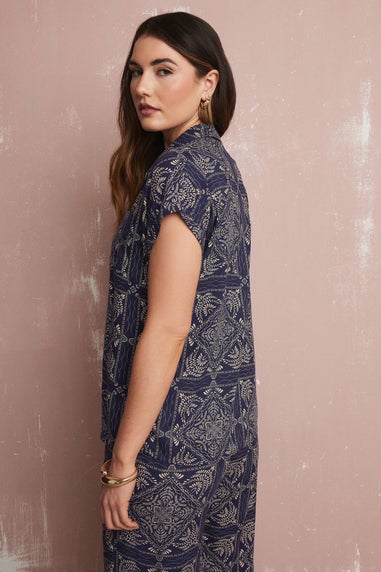 Long Tall Sally Navy Blue Tile Print Button Shirt