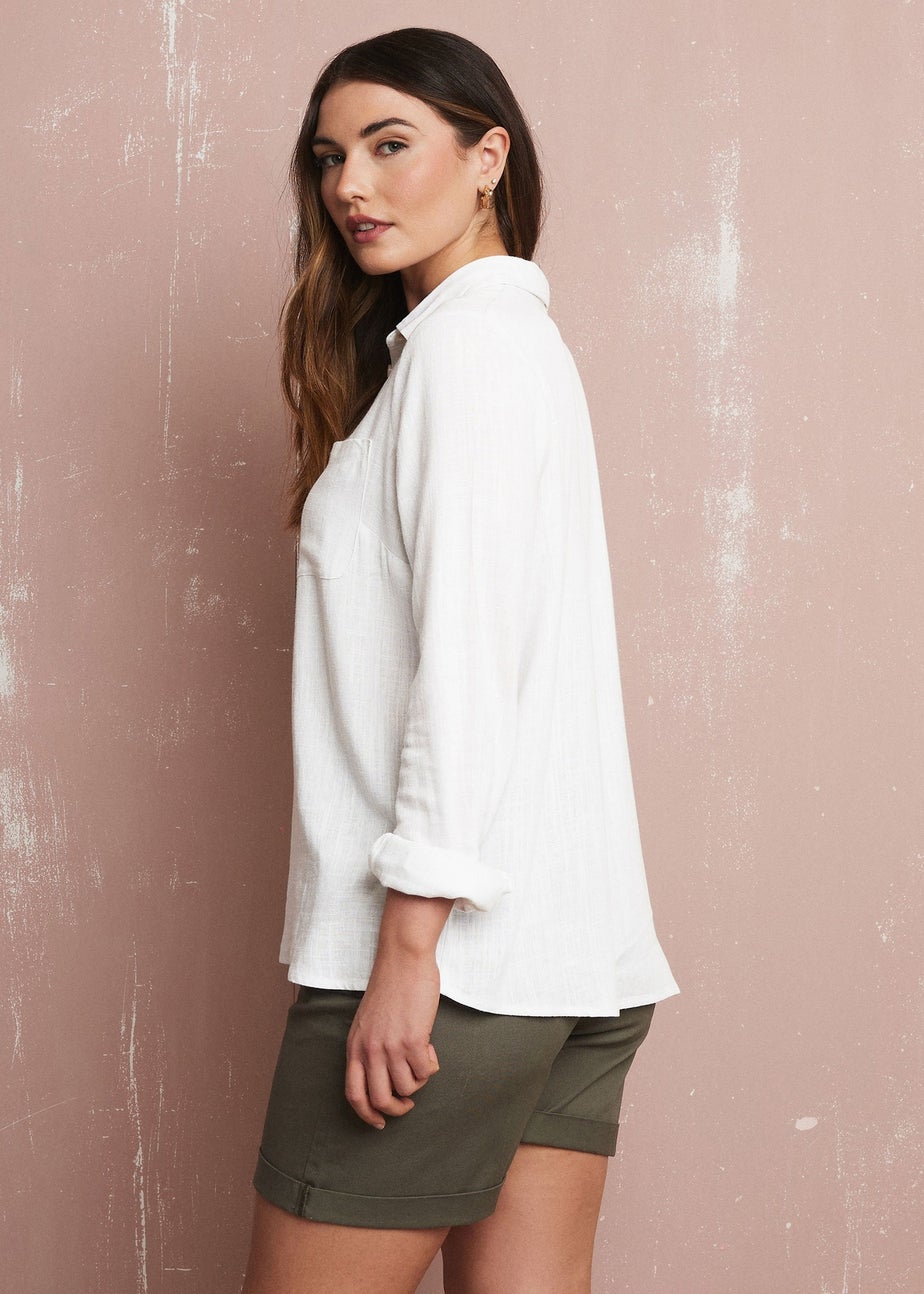 Long Tall Sally White Linen Oversized Long Sleeve Shirt